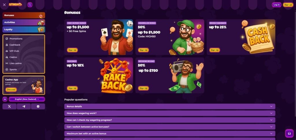 Spinania Casino Bonus